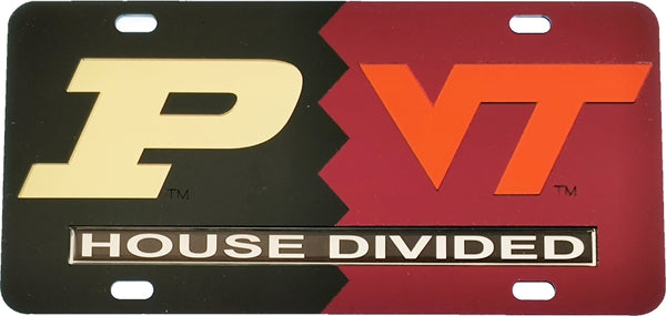 Purdue + Virginia Tech House Divided Split License Plate Tag [Black/Maroon]