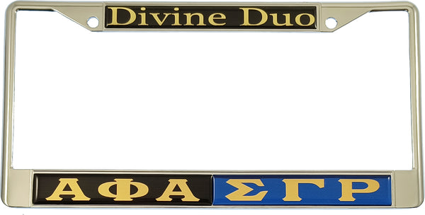 Alpha Phi Alpha + Sigma Gamma Rho Split Divine Duo License Plate Frame [Black/Blue]