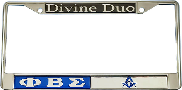 Phi Beta Sigma + Mason Split Divine Duo License Plate Frame [Blue/Silver]