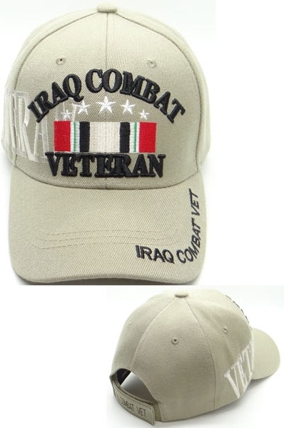 Iraq Combat Veteran Ribbon Text Shadow Mens Cap [Baseball Cap - Beige]