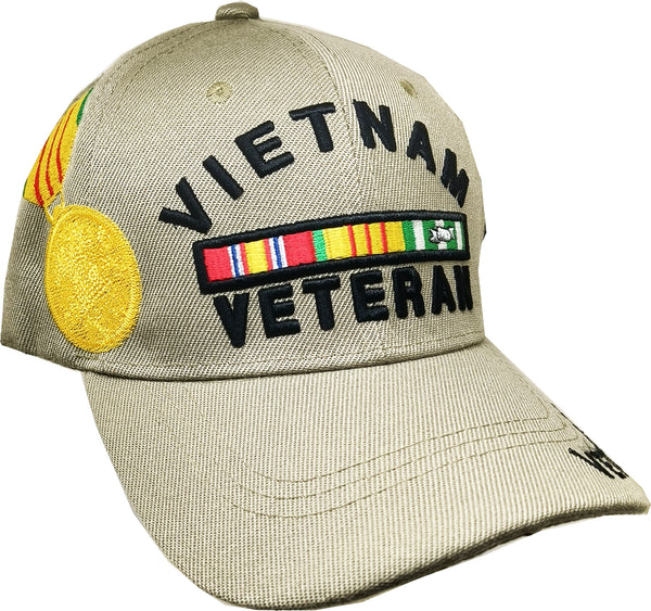 Vietnam Veteran Ribbons With Color Medal Mens Cap [Khaki/Black] – TCEShop