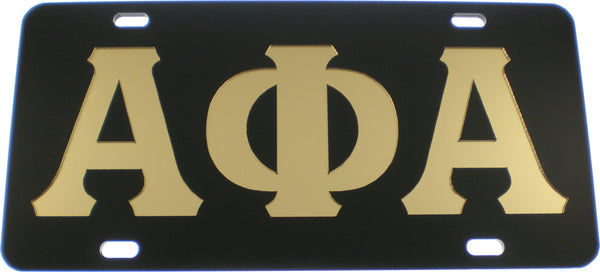 Alpha Phi Alpha Inlaid Color Mirror License Plate [Black/Gold]