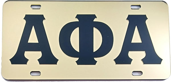 Alpha Phi Alpha Inlaid Color Mirror License Plate [Gold/Black]