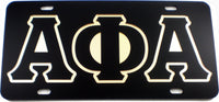 Alpha Phi Alpha Outlined Color Mirror License Plate [Black/Black/Gold]