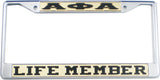 Alpha Phi Alpha Life Member License Plate Frame [Silver Standard Frame - Gold/Black]