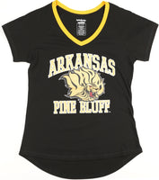 Big Boy Arkansas At Pine Bluff Golden Lions S3 Womens V-Neck Tee [Black]