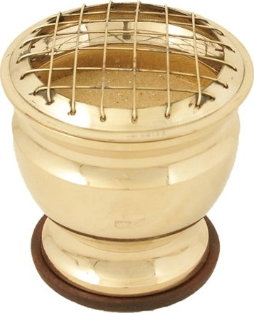 Brass Sand Incense Burner With Wood Plate [Brass]