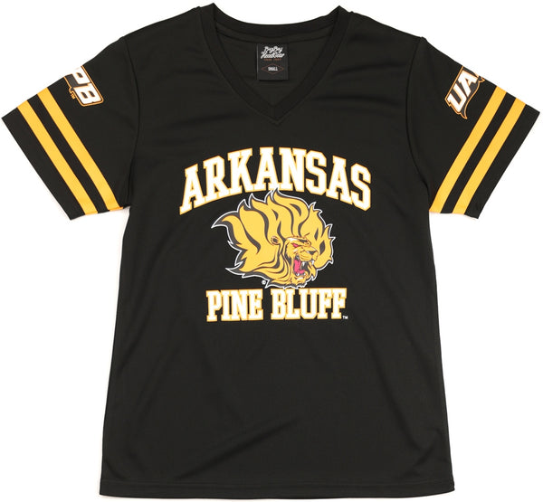 Big Boy Arkansas At Pine Bluff Golden Lions S1 Womens Football Jersey Tee [Black]