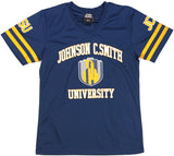 Big Boy Johnson C. Smith Golden Bulls S1 Womens Football Jersey Tee [Navy Blue]