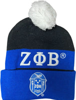 Zeta Phi Beta Embroidered Knit Beanie With Ball [Black]