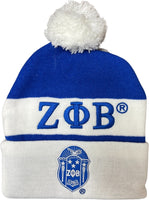 Zeta Phi Beta Embroidered Knit Beanie With Ball [Blue]