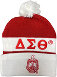 Delta Sigma Theta Embroidered Knit Beanie With Ball [Red]