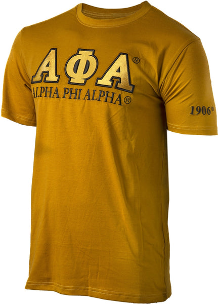 Alpha Phi Alpha Luxury Embroidered Mens Tee [Short Sleeve - Old Gold]