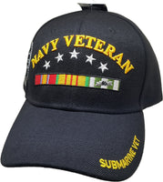 Navy Submarine Vet Vietnam Ribbons & Stars Shadow Mens Cap [Black]