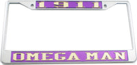 Omega Psi Phi 1911 Omega Man License Plate Frame [Silver Standard Frame - Purple/Gold]